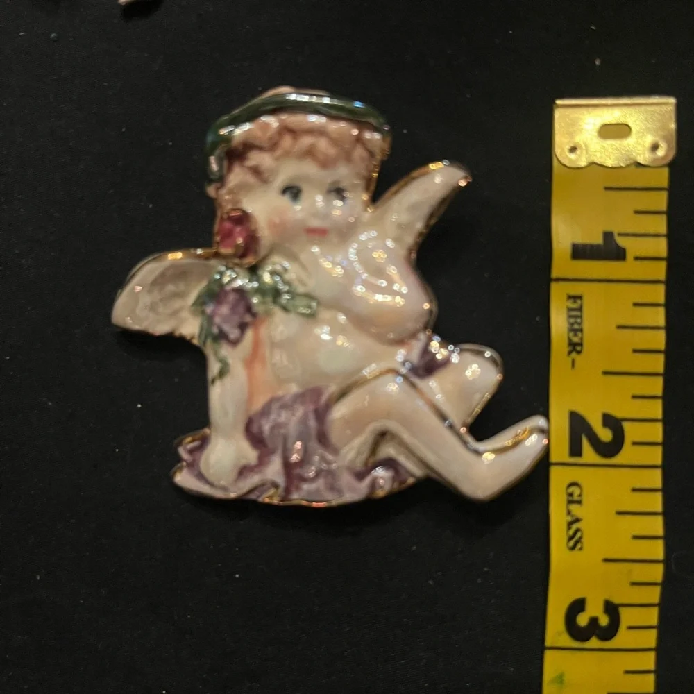 Handpainted Ceramic Angel Cherub Brooch